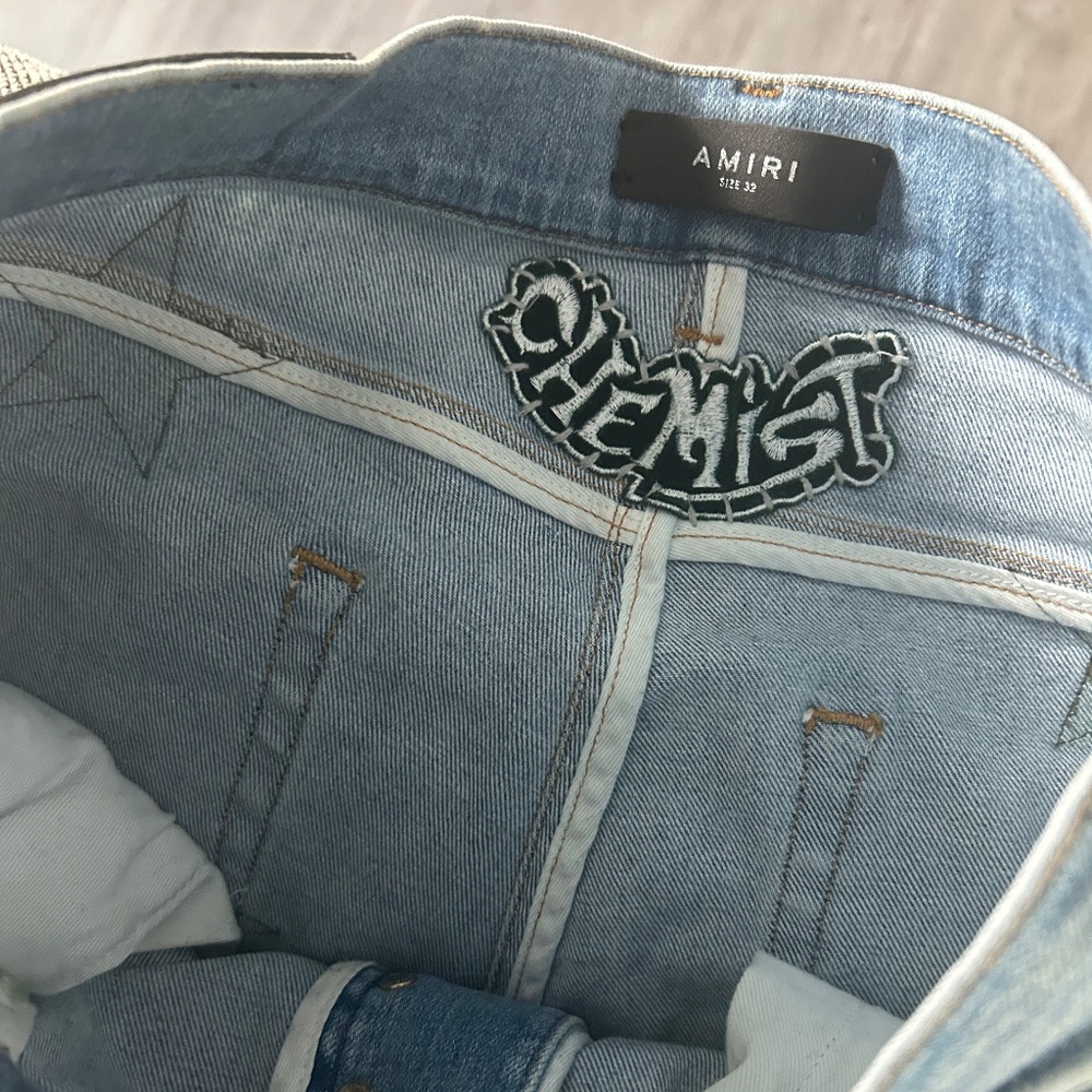 Amiri x Chemist Green Leather Star Jeans